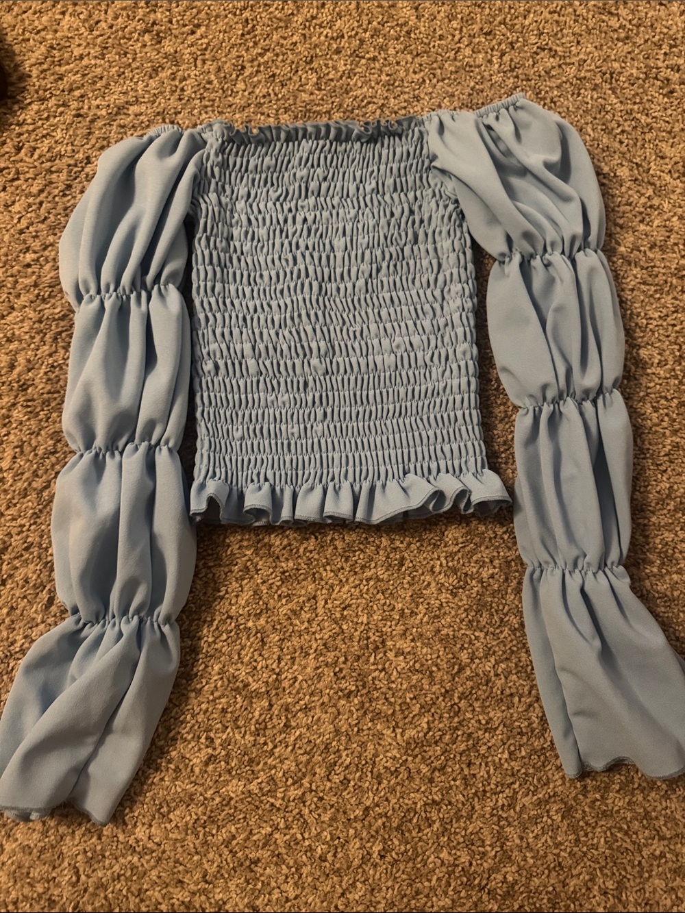 New Look Light Blue Smocked Off-Shoulder Blouse